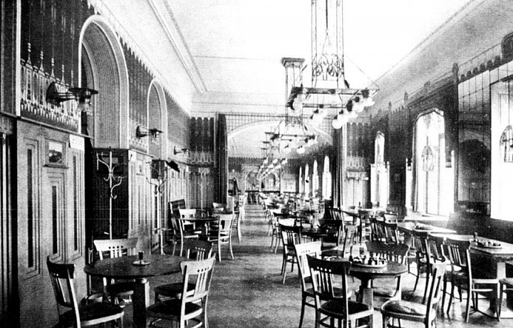 Interior of Café Louvre in past