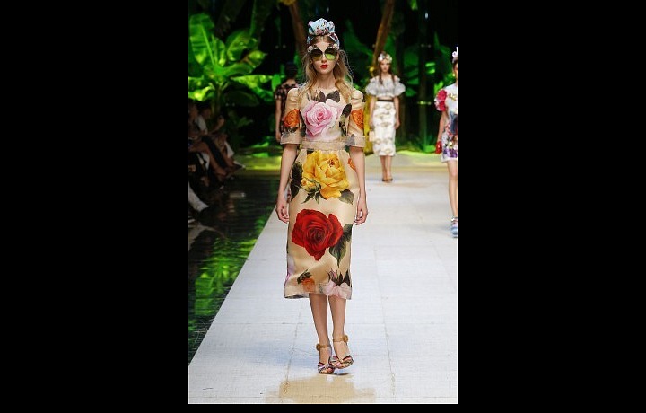 Printed roses on an evening dress 