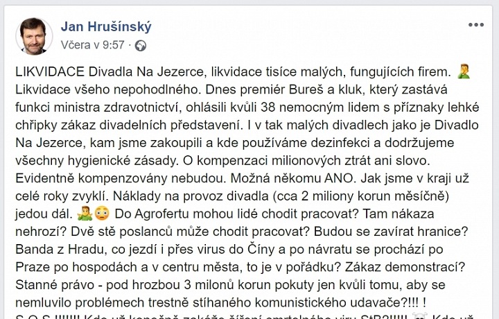 Jan Hrušínský je vzteky bez sebe. 