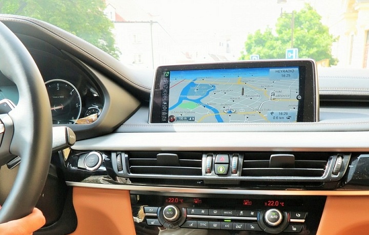 Interior in orange and black leather