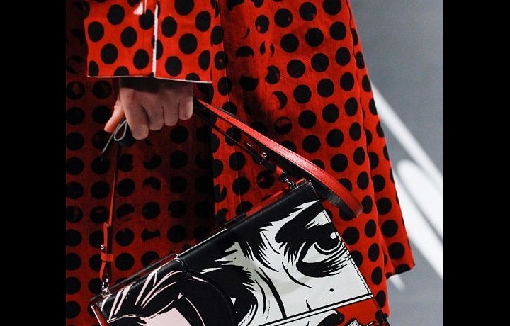 Handbag with comic illustrations.