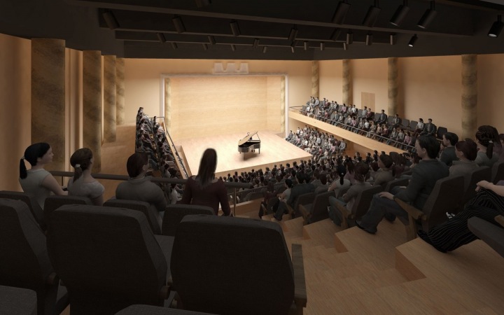 Pohled na komorní sál se shora