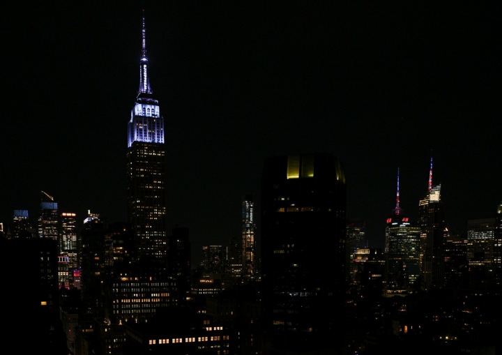Blue lit Empire State Building