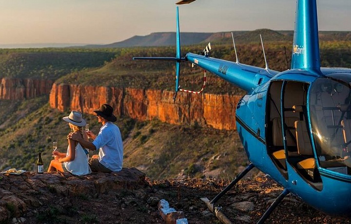 Helicopter and picnic in two