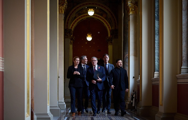 Keir Starmer, Volodymyr Zelenskyj and Mark Rutte
